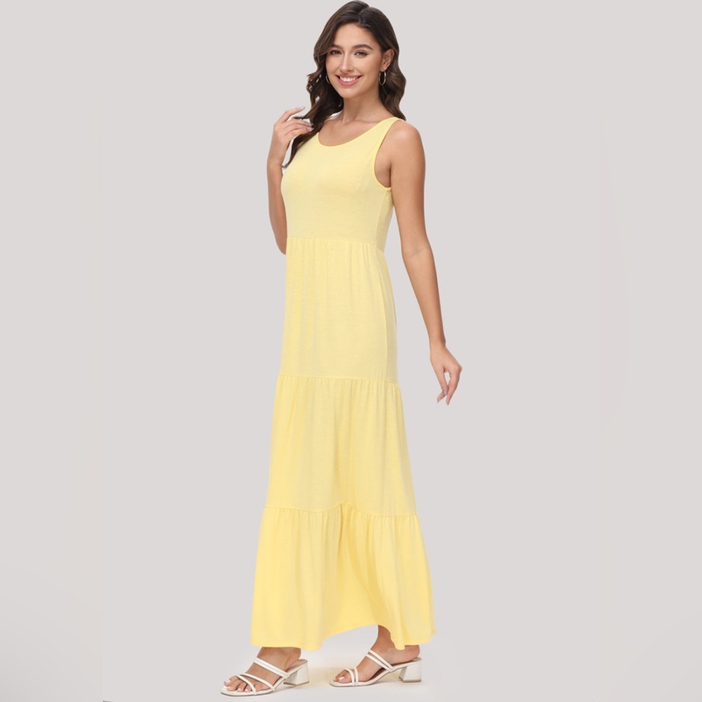 NWT 89th & Madison Yellow Tank Sleeveless Tiered Maxi Dress